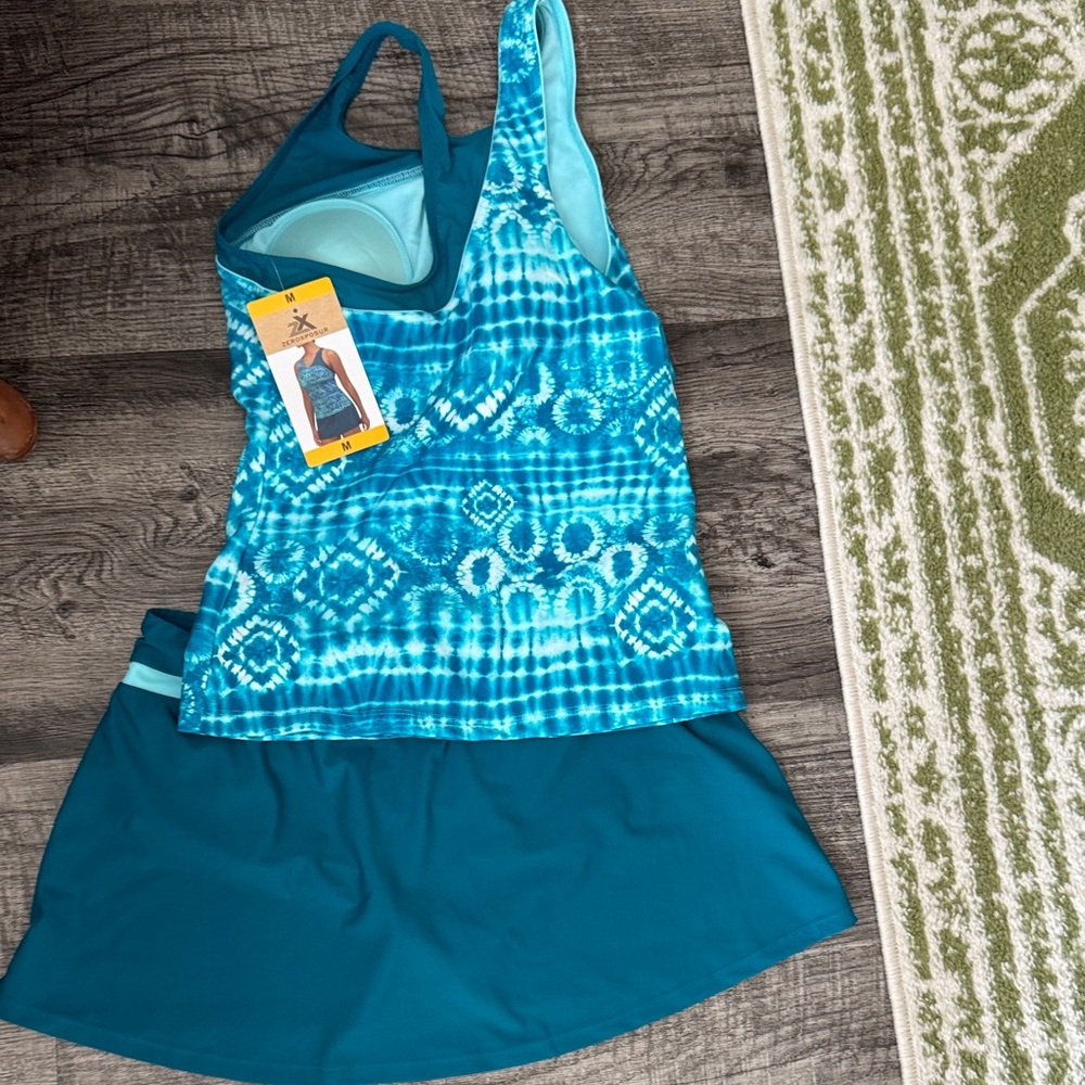 ZeroXposur Teal & Aqua Tie-Dye Tankini with Skort - Picture 8 of 8